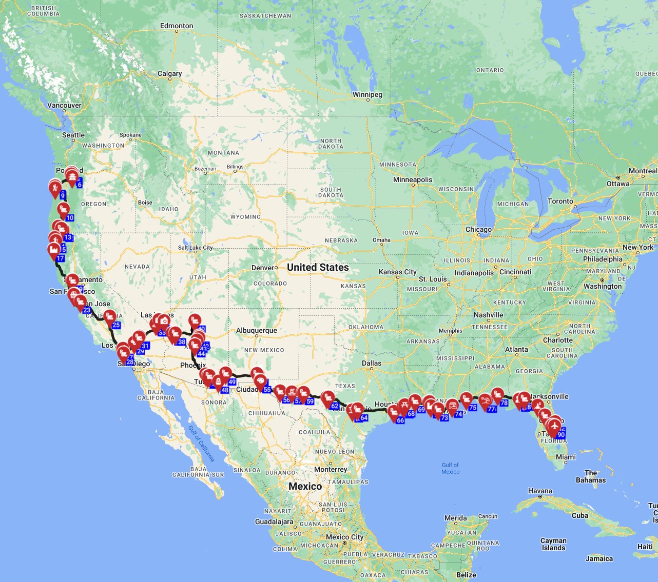 USA Scenic Motorhome Roadtrip from Portland to Orlando RV route